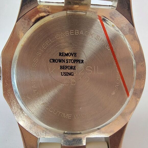 Accutime Ivory Silicone Faux Chronograph Watch w/ Crystal Accents - 8" B… - Picture 6 of 8